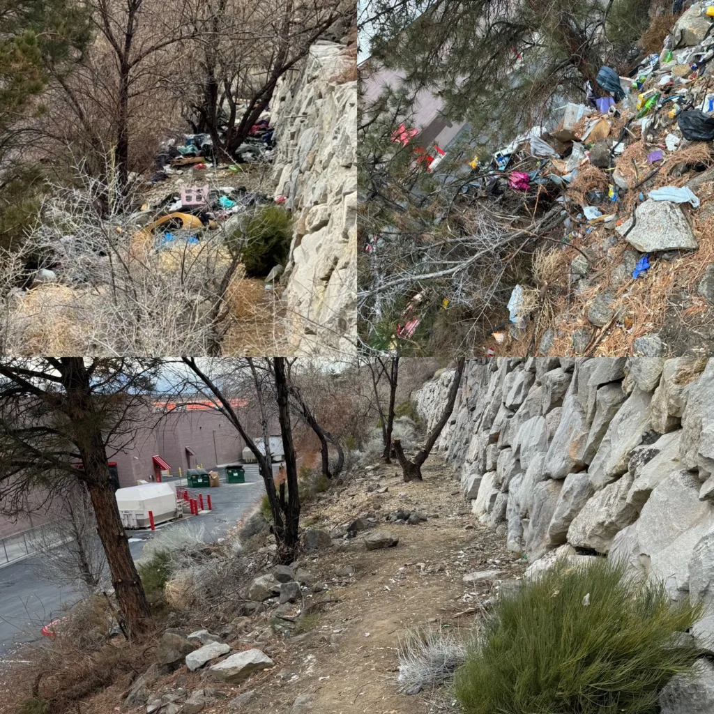 Before and after of a homeless encampment cleanup