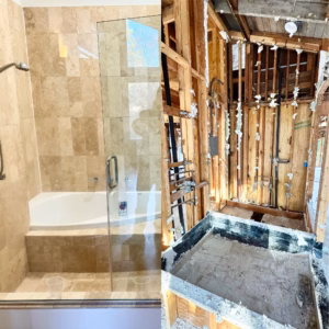 before and after of a residential shower and tub removal