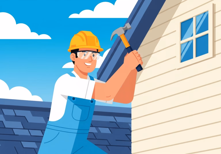 demolition worker wearing a hard hat and holding a hammer while working on the roof of a house